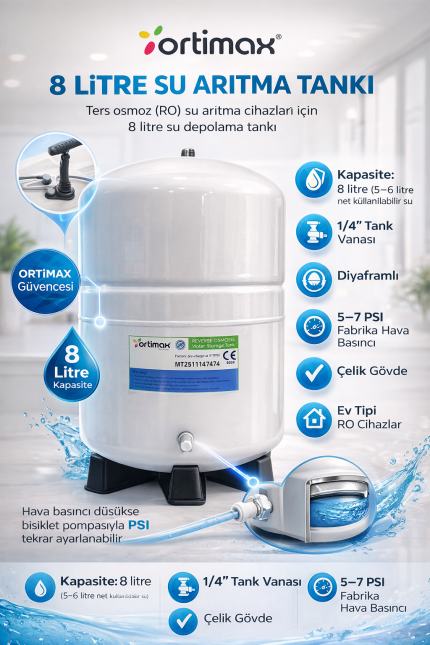 ORTİMAX 8 Litre 2,2 Galon Su Arıtma Tankı